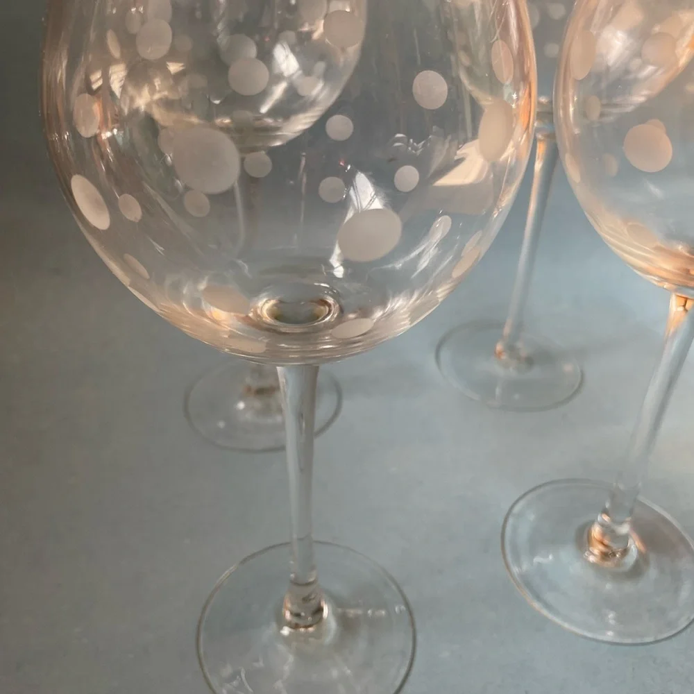 NWOT Pier One Polka Dot Designed Balloon Goblets, 3 piece set